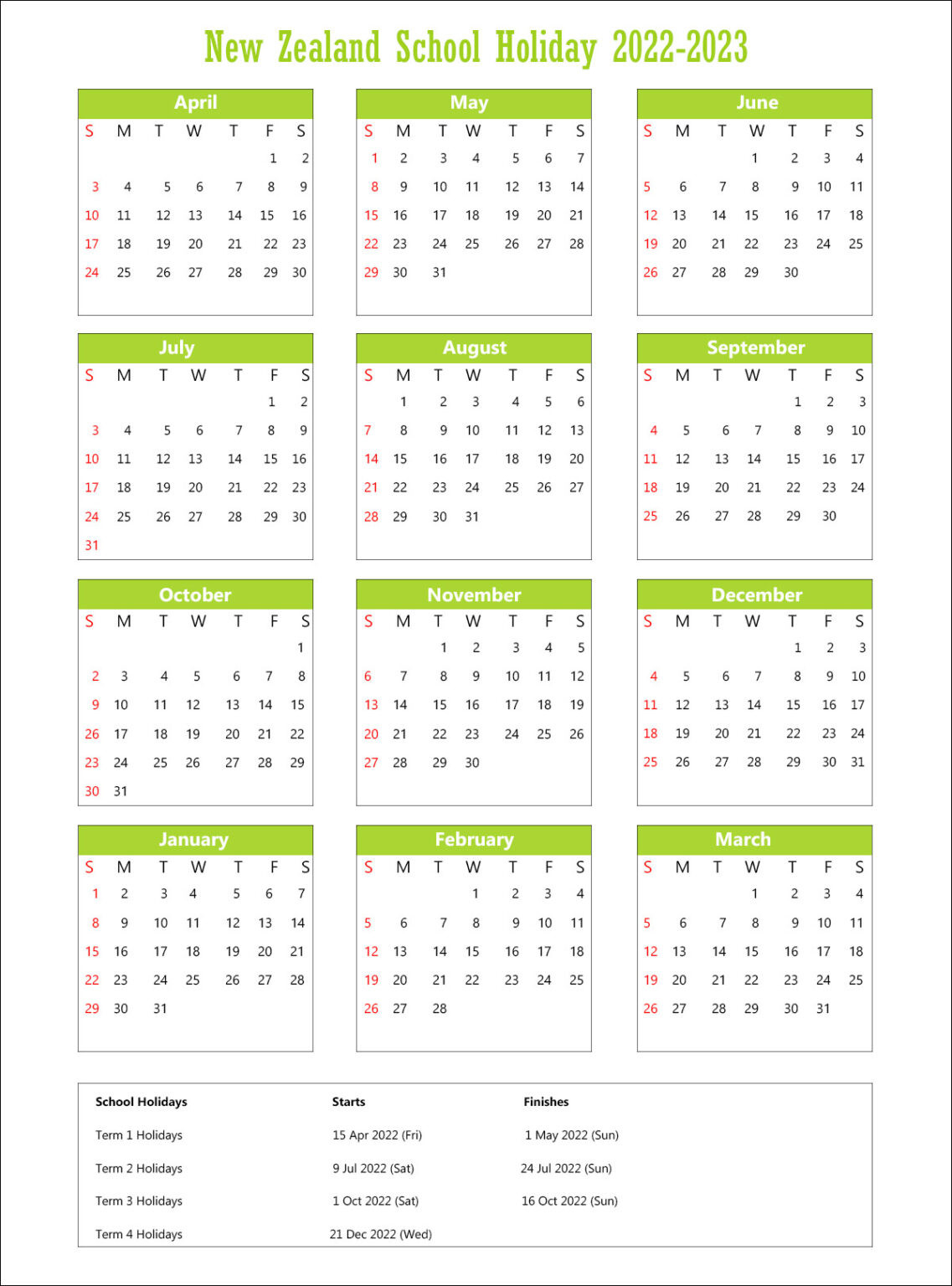 New Zealand School Calendar 2022 | Printable Calendar Templates-3 Year Calendar 2019 To 2022 Printable