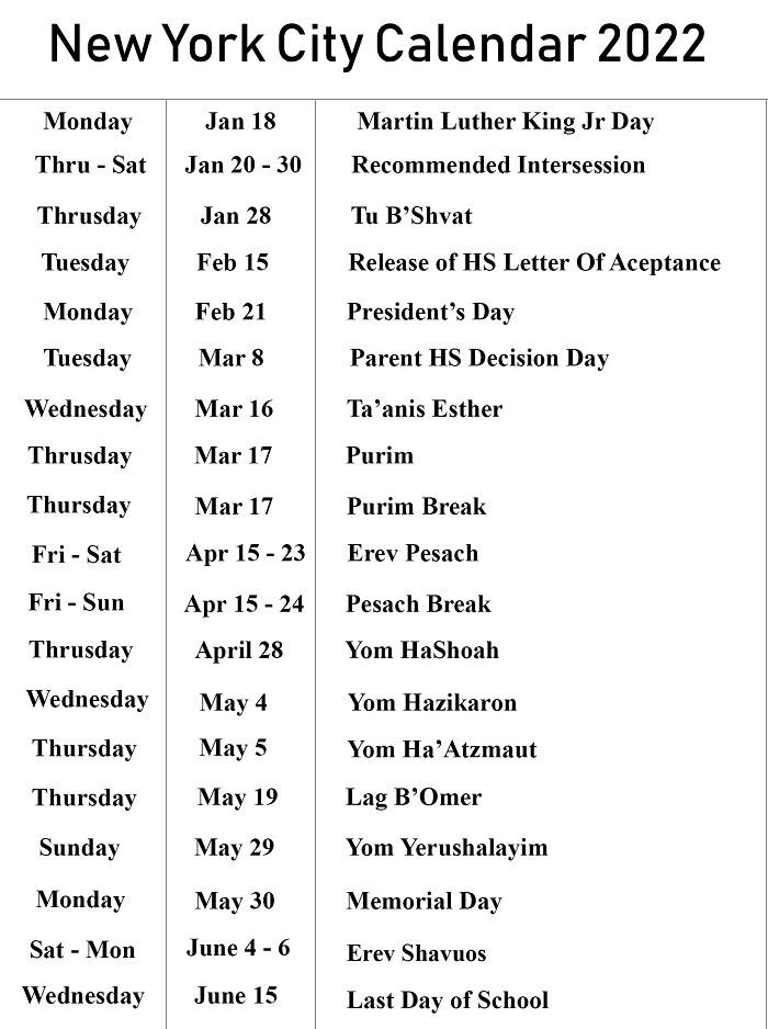Nyc School Holidays Calendar 2021-2022-York Region School Calendar 2022