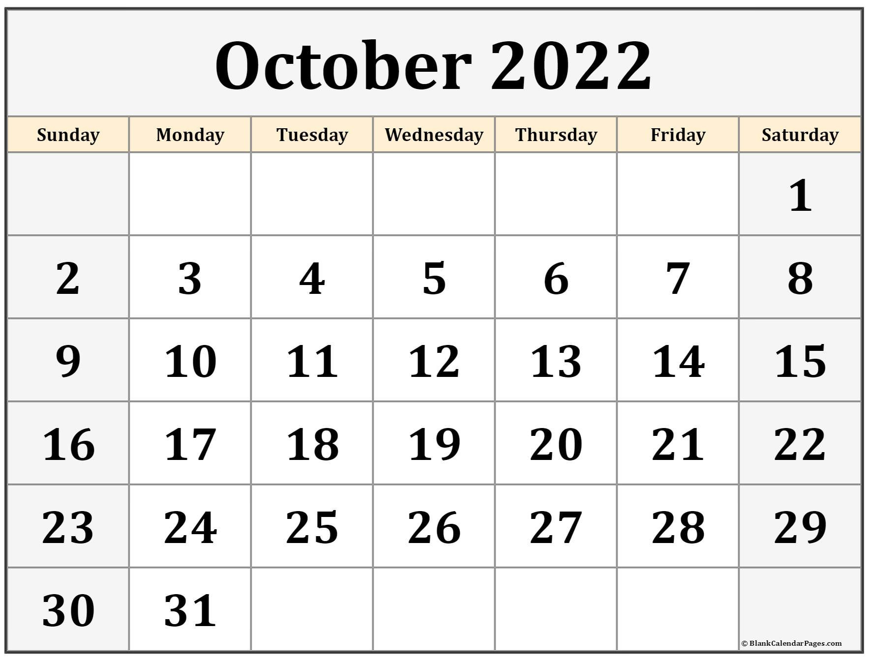 October 2022 Calendar | Free Printable Calendar Templates-Printable Monthly Calendar 2022 Canada