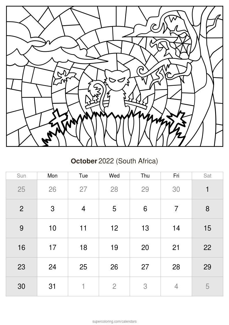 October 2022 Calendar - South Africa-2022 Calendar South Africa Pdf