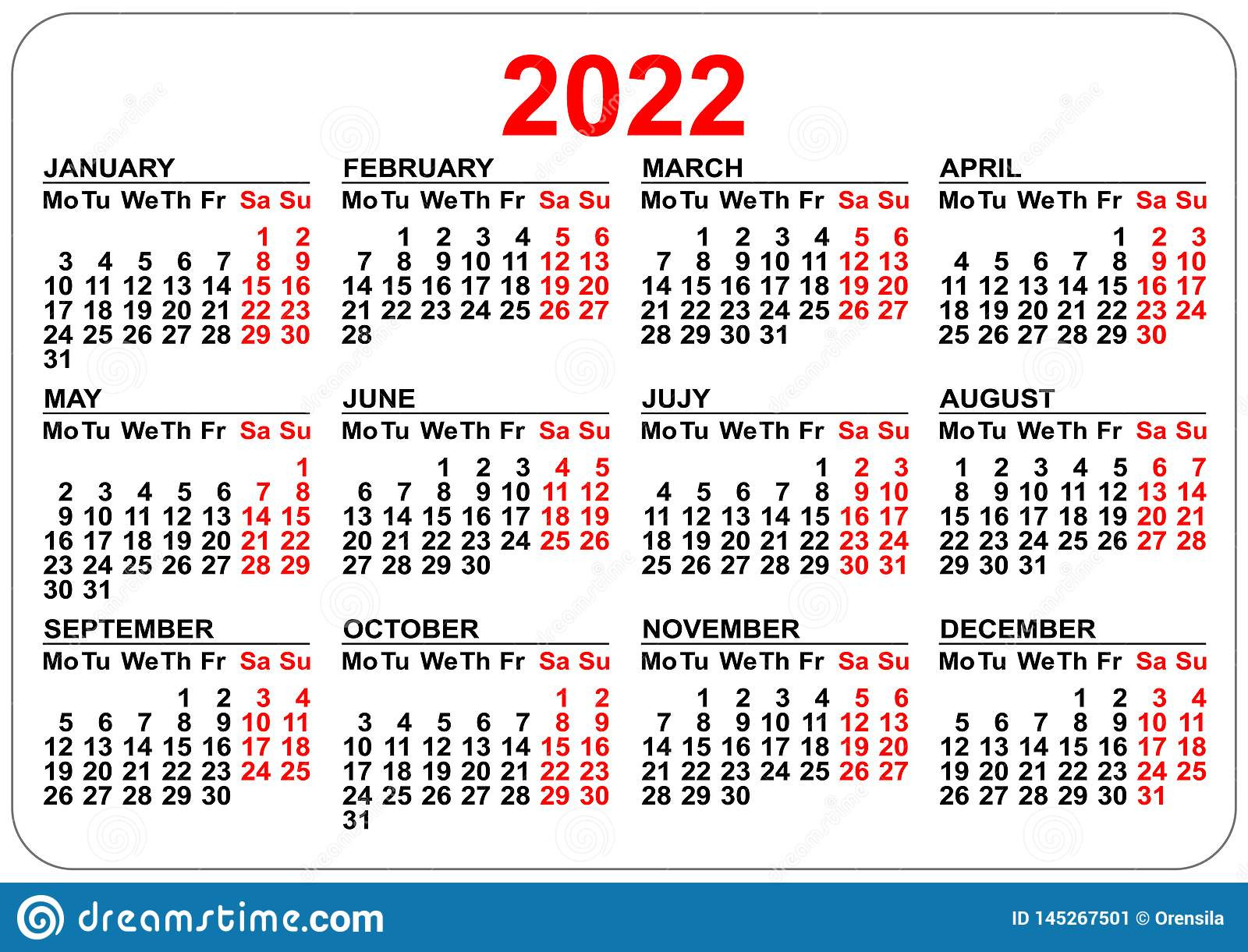 Office Pocket Calendar 2022 Year Template Horizontal Orientation-Calendar 2022 Vector Free Download