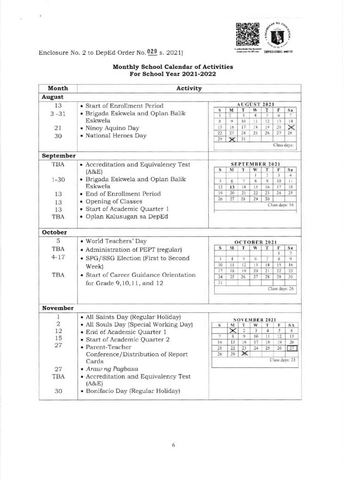 Official School Calendar For Sy 2021-2022 | Helpline Ph-School Year 2021 To 2022 Philippines Calendar