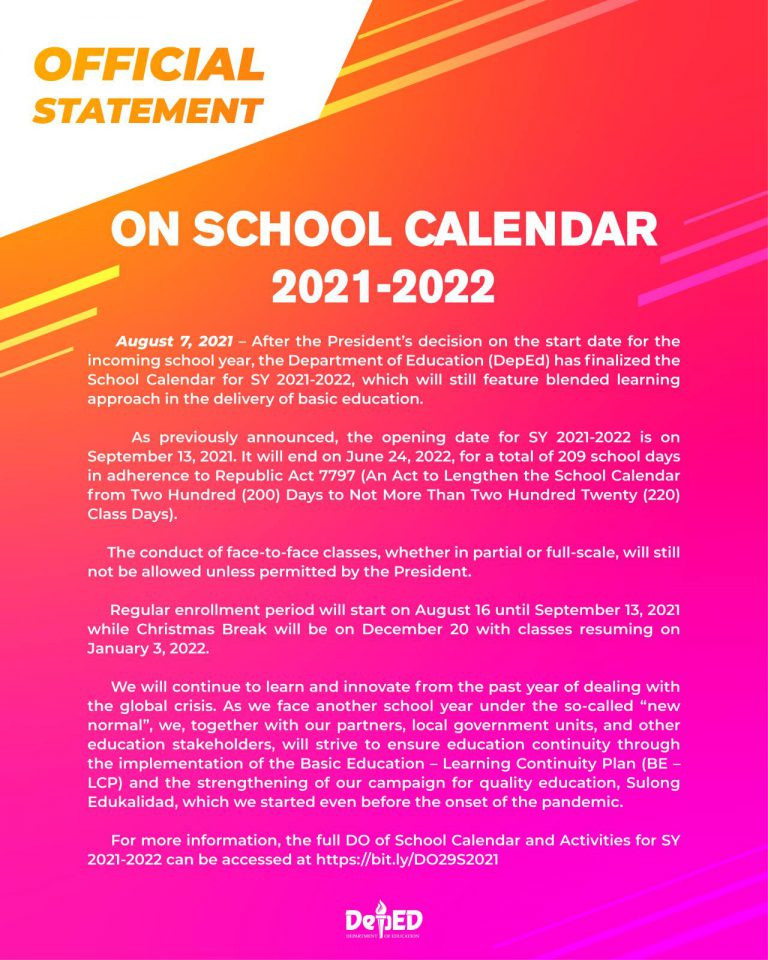 On School Calendar 2021-2022 | Department Of Education-School Calendar 2021 To 2022 Deped
