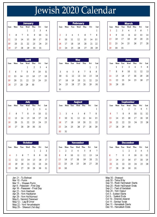 Parsha Calendar 2020 | Printable Template Calendar-2020 Calendar 2022 Printable With Holidays