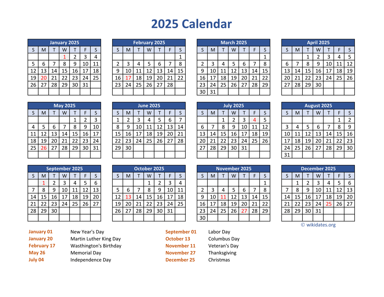 Pdf Calendar 2025 With Federal Holidays | Wikidates-Next Year Holiday Calendar 2022