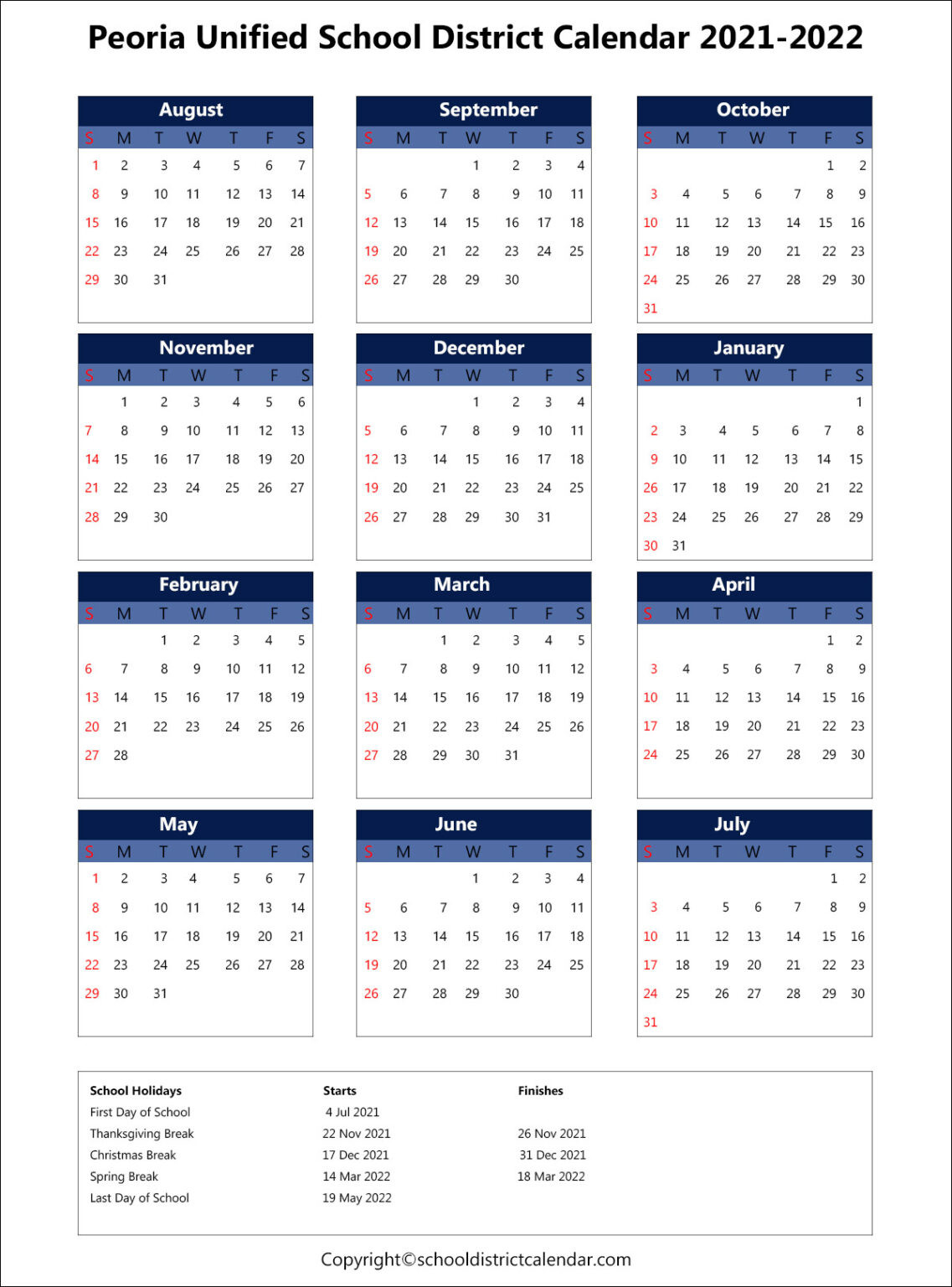 Peoria Unified School District Calendar Holidays 2021-2022-Hillsborough County School Calendar 2022