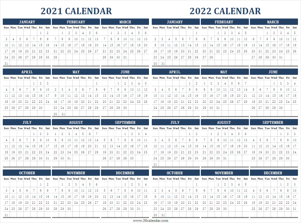 Printable 2 Year Calendar 2021 And 2022 | Excel | Pdf | Word | Png-Printable 2 Year Calendar 2021 And 2022