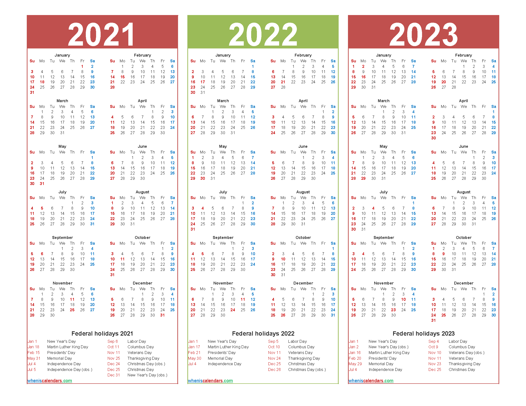 Printable 2021 2022 And 2023 Calendar With Holidays Word, Pdf-2021 Calendar 2022 Printable Pdf