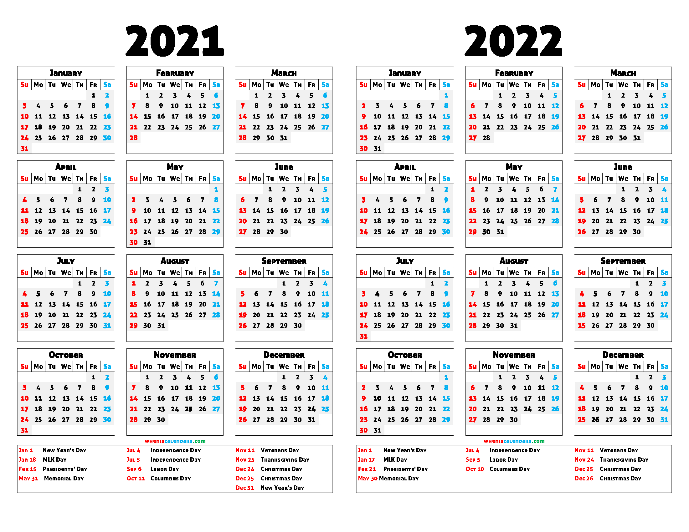 Printable 2021 And 2022 Calendar Two Year (12 Templates)-Two Year Calendar 2021 And 2022 Printable