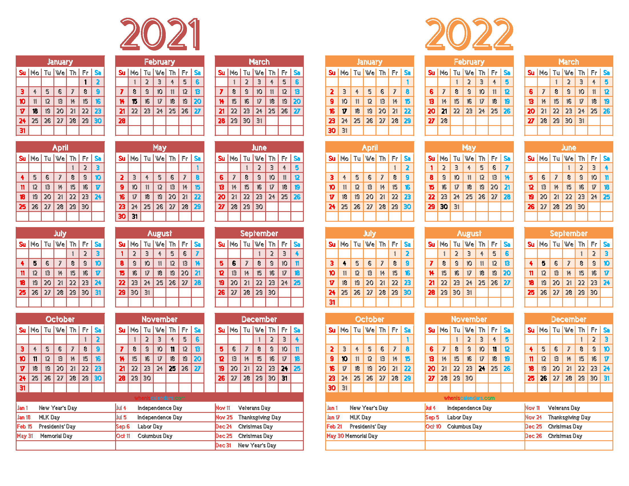 Printable 2021 And 2022 Calendar With Holidays (12 Templates)-2021 Calendar 2022 Printable With Holidays