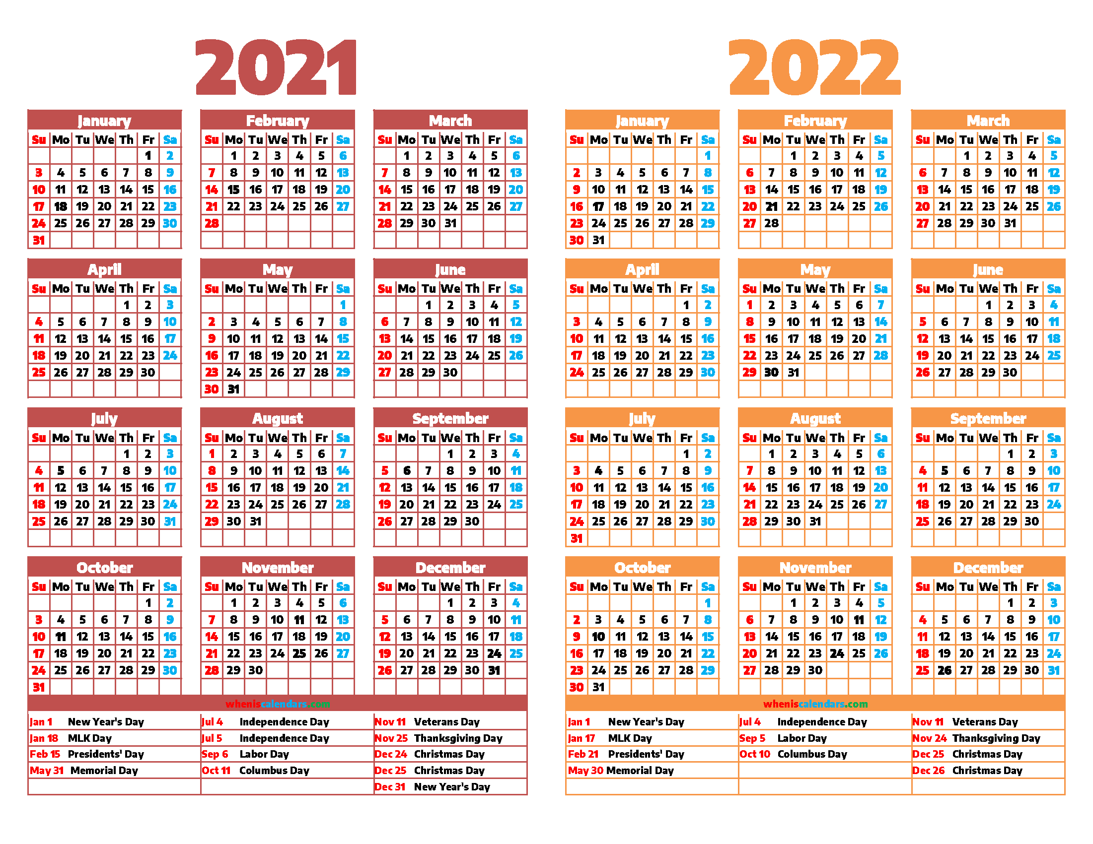 Printable 2021 And 2022 Calendar With Holidays (12 Templates)-Calendar 2021 And 2022 Printable