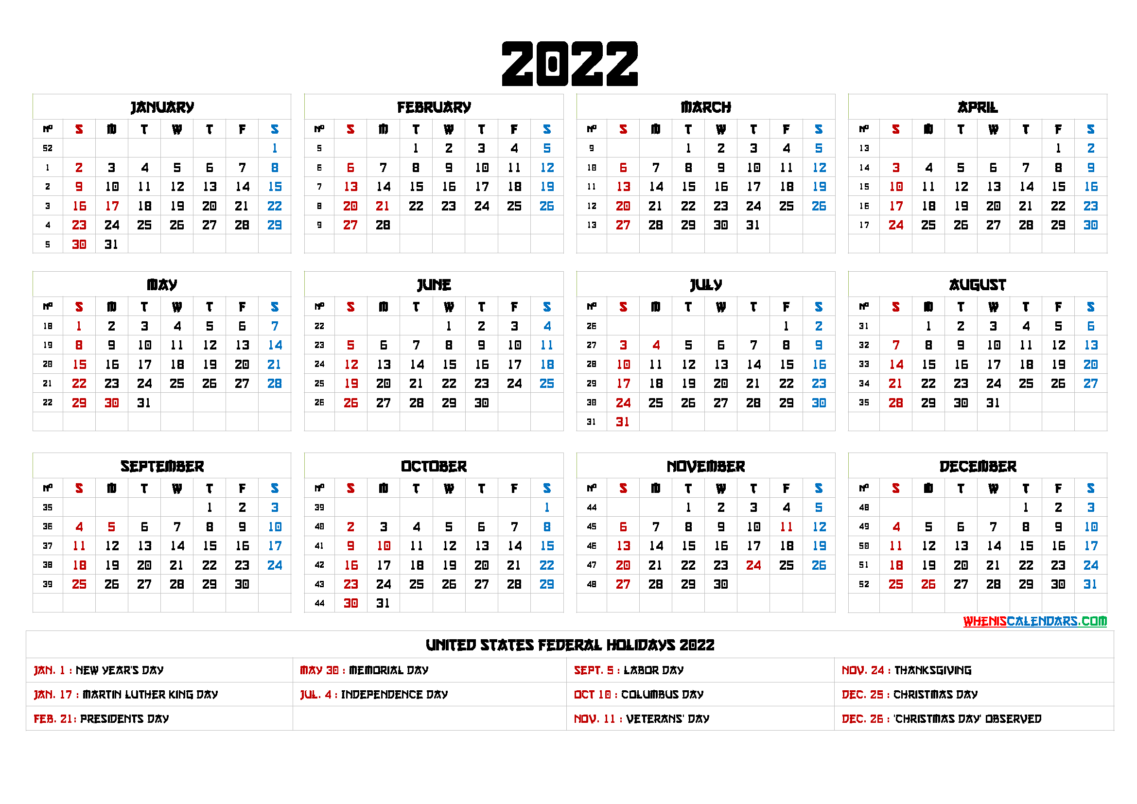 Printable 2022 Calendar With Holidays - 6 Templates-2022 Calendar With Uk Holidays