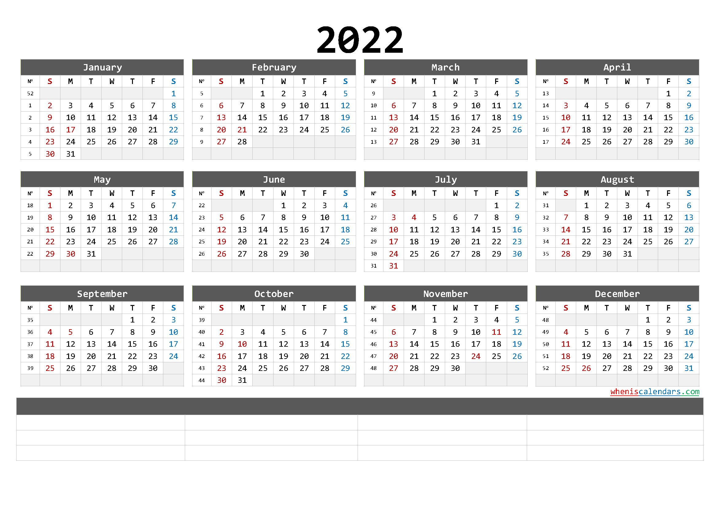Printable 2022 Calendar With Week Numbers | Free Letter Templates-Year To View Calendar 2022 Printable
