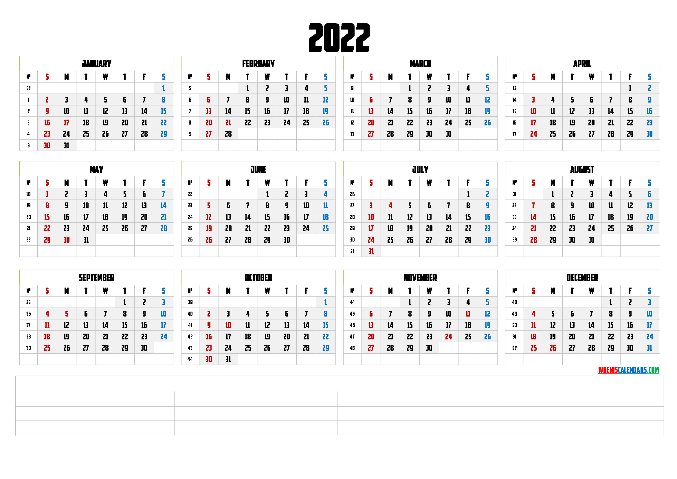Printable 2022 Yearly Calendar (6 Templates) - Free Printable 2021-2022 Printable Calendar By Month