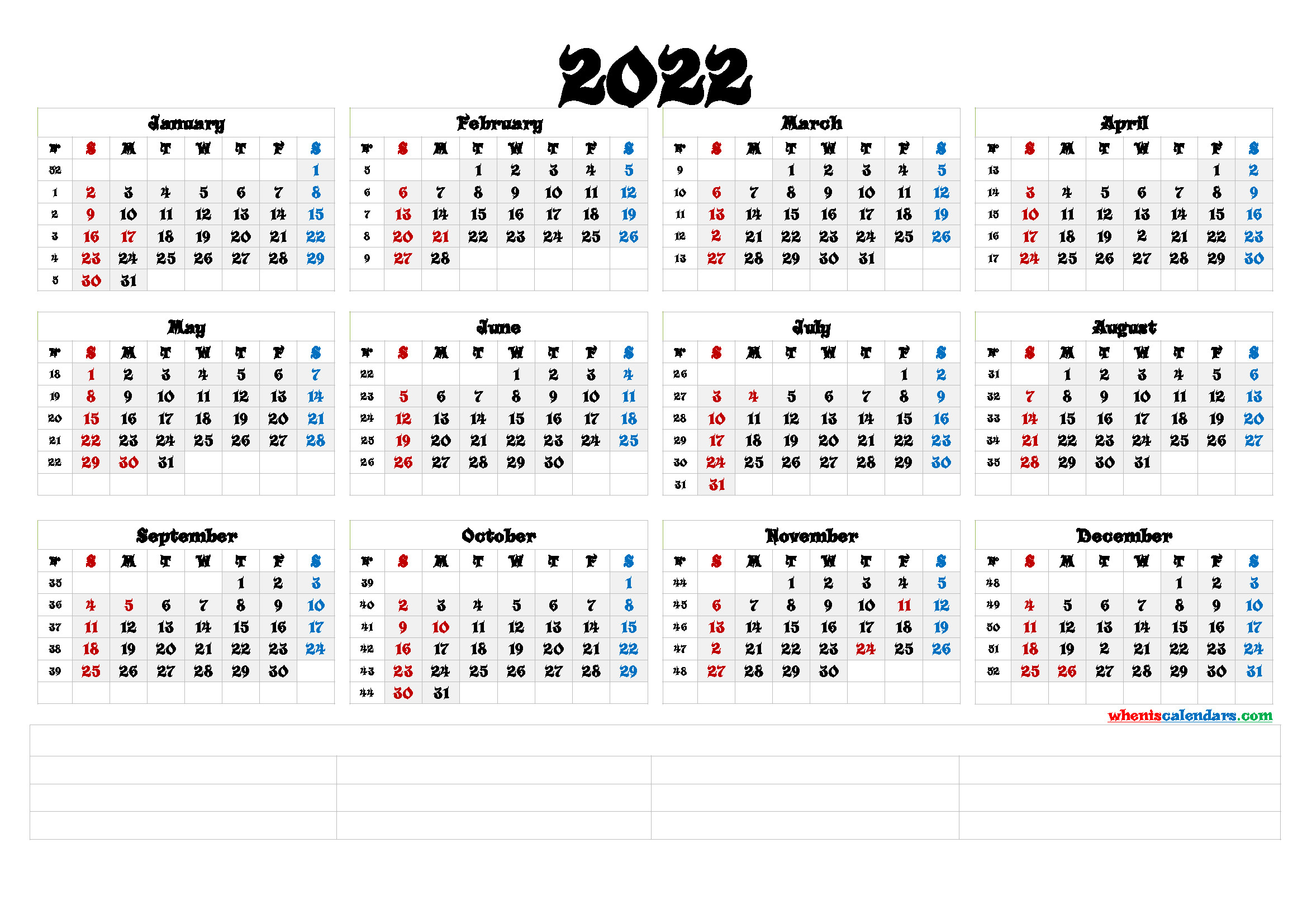 Printable 2022 Yearly Calendar (6 Templates) - Free Printable 2021-Downloadable Free Printable 2022 Calendar With Holidays