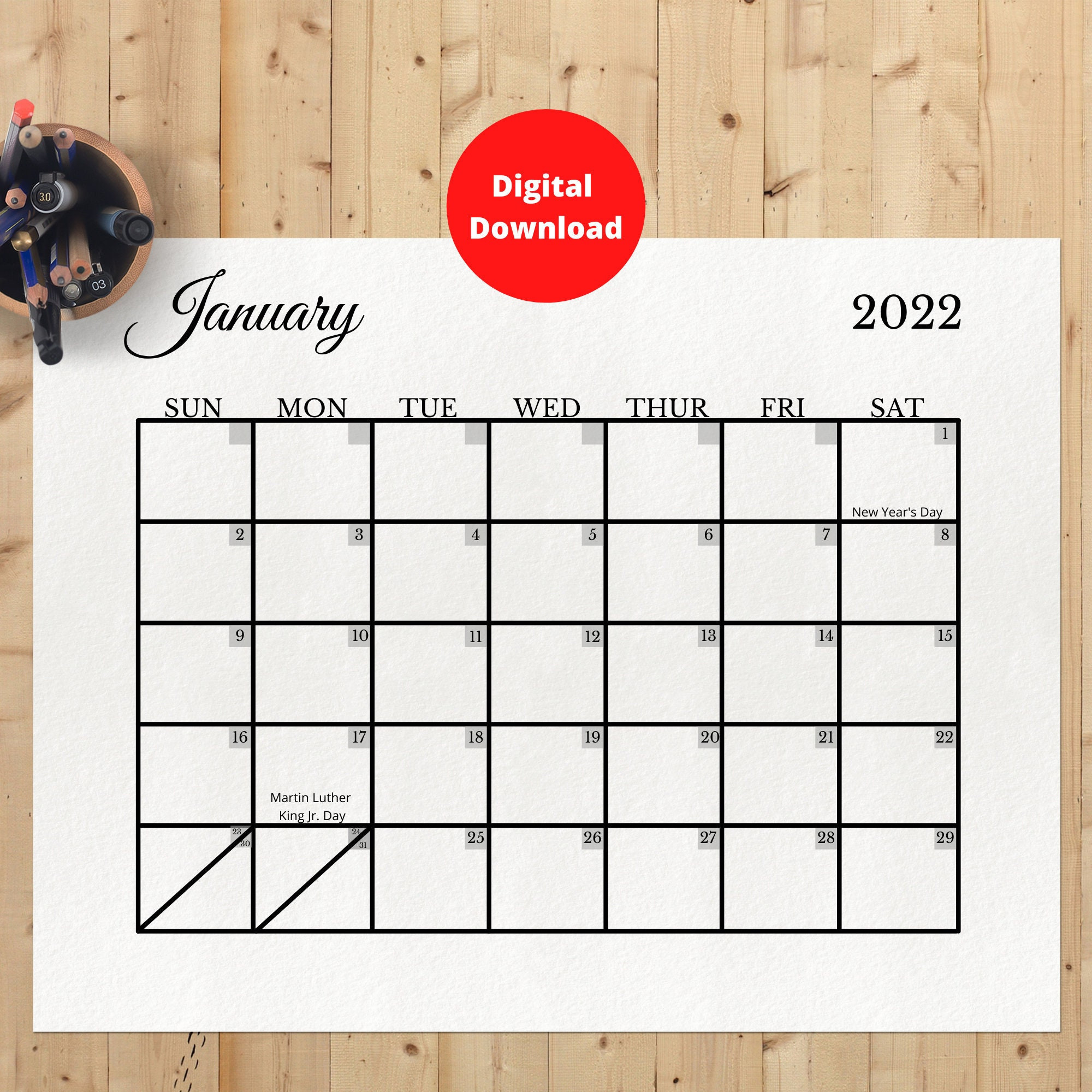Printable Calendar 2022 2022 Printable Calendar With | Etsy-Printable Monthly Calendar For 2022