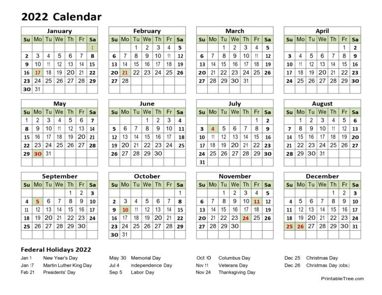 Printable Calendar 2022 One Page With Holidays (Single Page) 2022-2022 Printable Calendar One Page