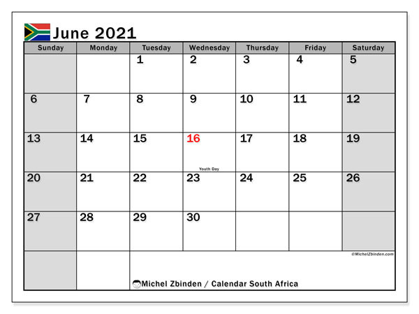 Printable June 2021 &quot;South Africa (Ss)&quot; Calendar - Michel Zbinden En-South Africa Holiday Calendar 2022