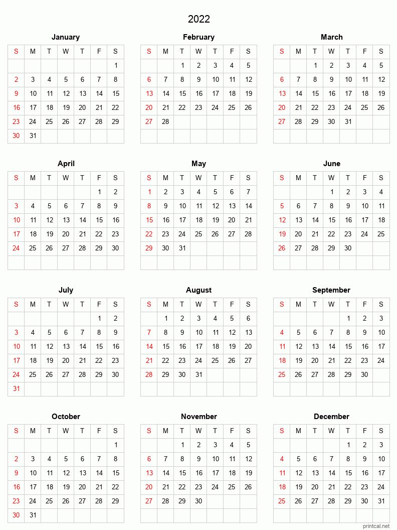 Printable Yearly Calendar 2022, Full-Year | Free Printable Calendars-Free Printable Calendar 2022 Pdf