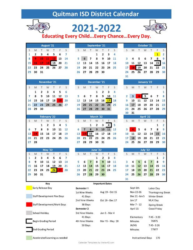 Qisd Adopts Calendar For 2021-2022 School Year | Quitman Within-School Calendar 2021 To 2022 Deped