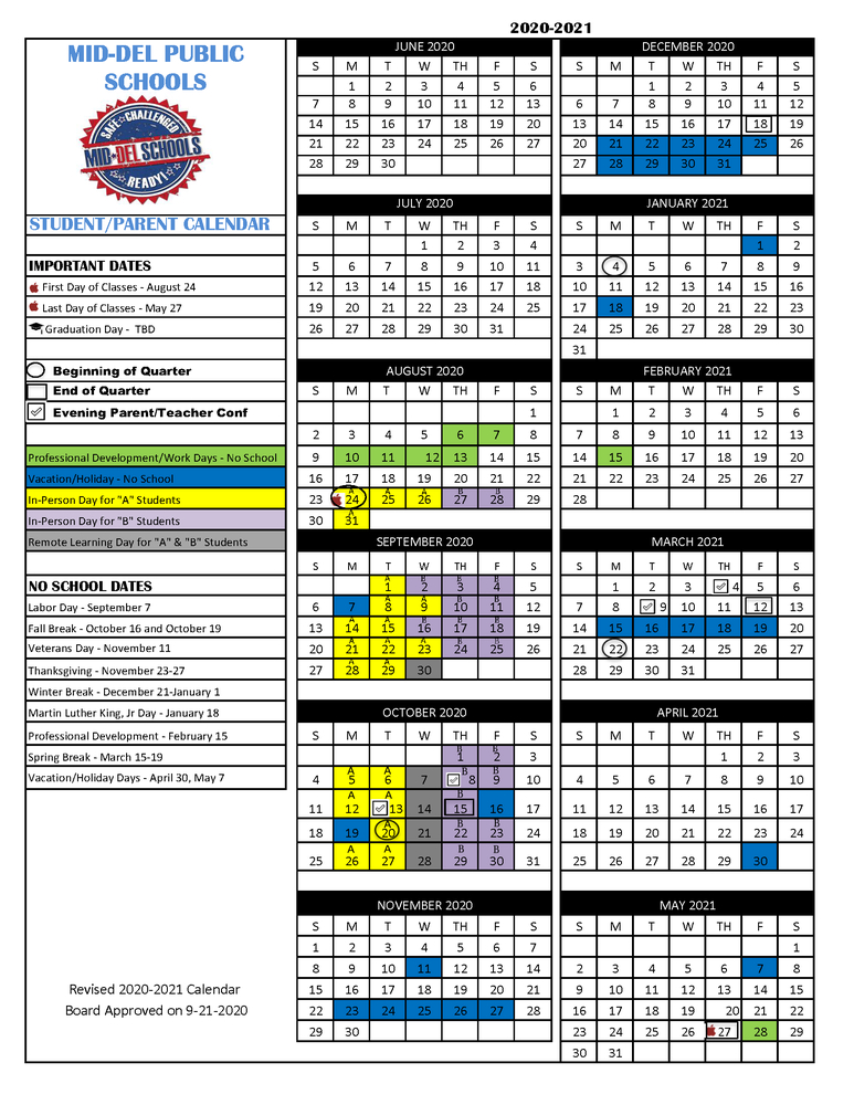 Revised 2020-2021 School Year Calendar - Approved 9/21/2020 | Mid-Del-School Calendar 2022 Free State
