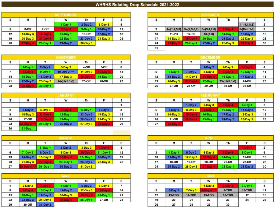 Rotation Schedule - Watchung Hills Regional High School-Fair Lawn School Calendar 2022