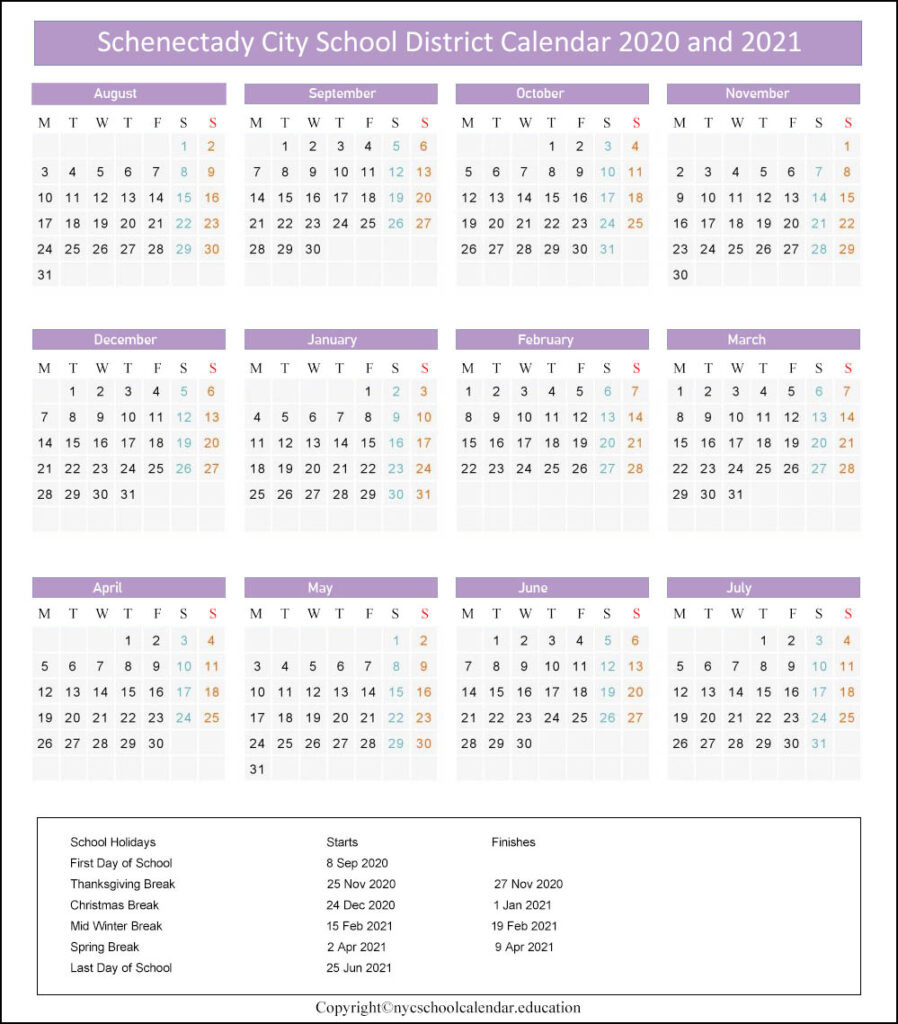 Schenectady City School District Calendar 2021-2022-New York City School Calendar 2021 To 2022