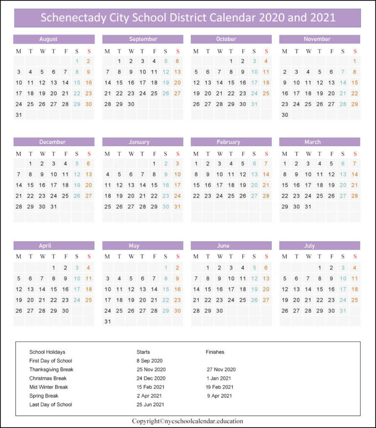 Schenectady City School District Calendar 2021-2022-School Calendar 2021 To 2022 New York