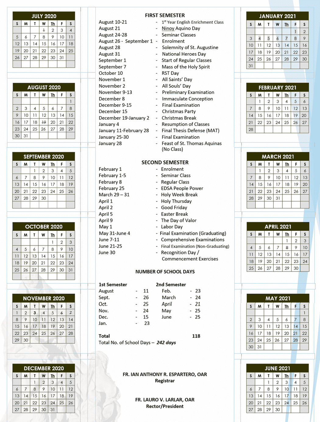 School Calendar - Recoletos School Of Theology-School Calendar 2021 To 2022 Philippines
