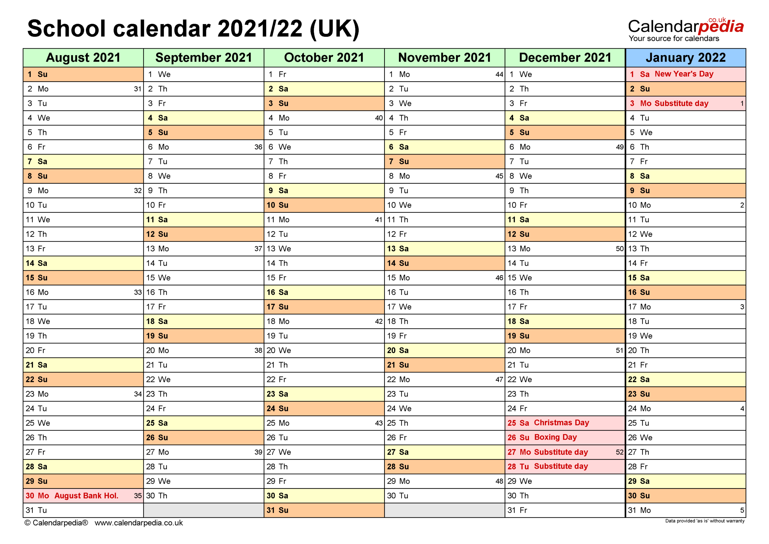 School Calendars 2021/22 Uk - Free Printable Pdf Templates-2021 Calendar 2022 Printable Uk