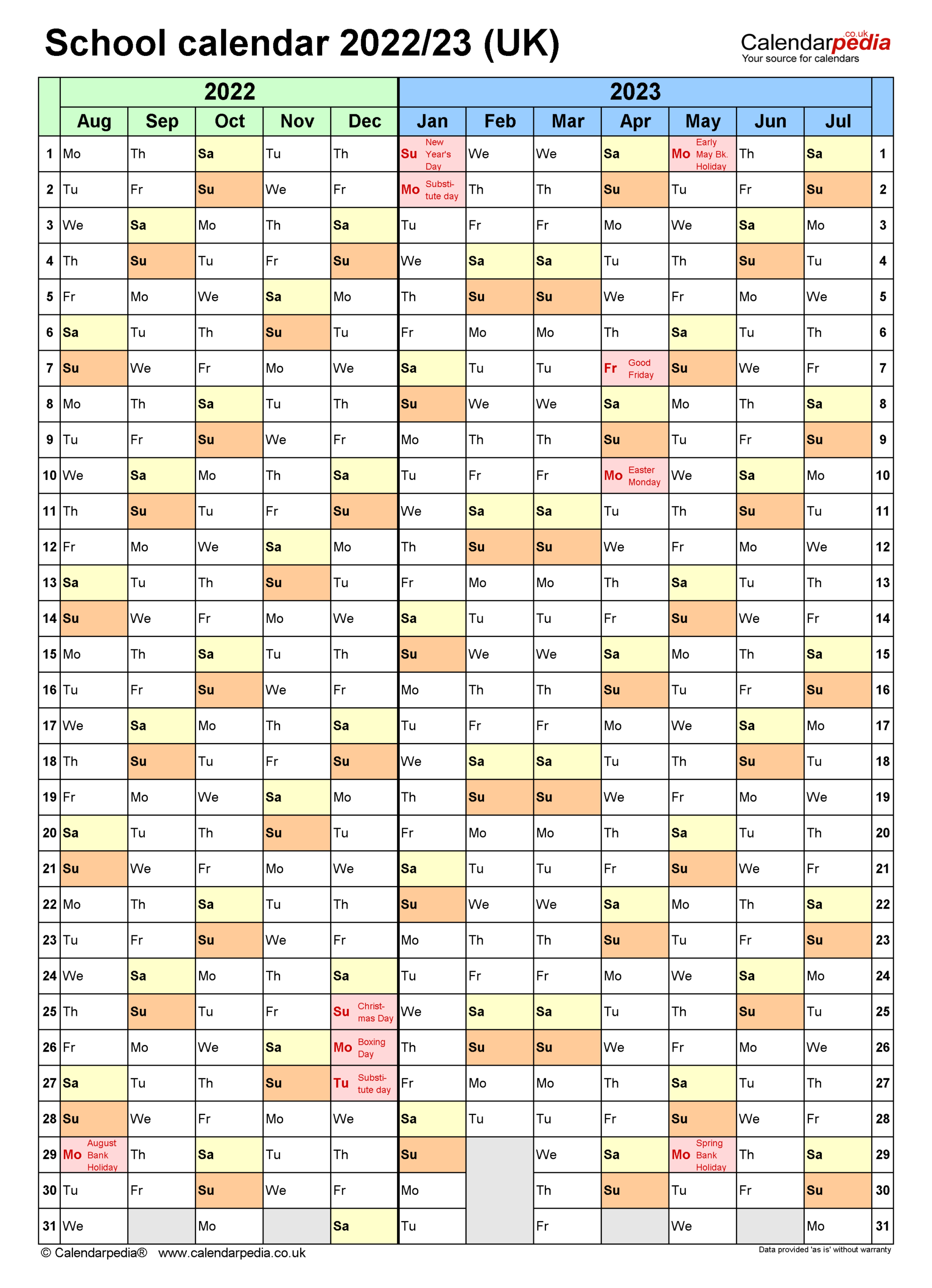 School Calendars 2022/23 Uk - Free Printable Word Templates-Year To View Calendar 2022 Printable