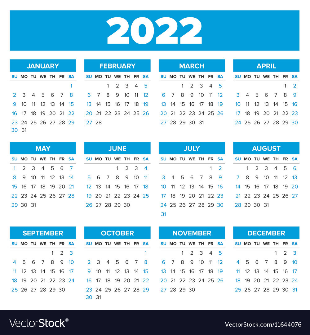 Simple 2022 Year Calendar Royalty Free Vector Image-2020 To 2022 Calendar Pdf