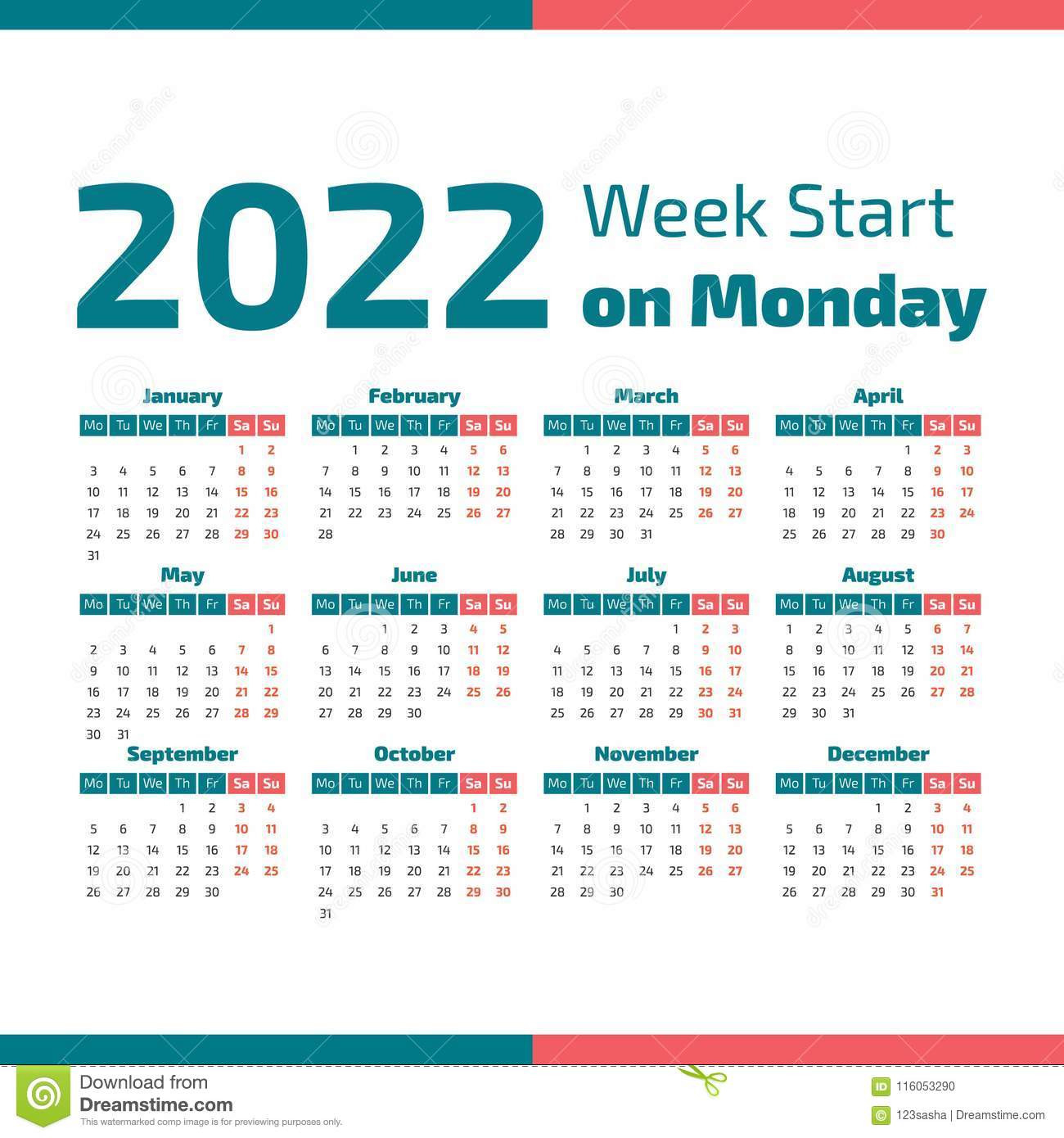 Simple 2022 Year Calendar Stock Vector. Illustration Of Vector - 116053290-Calendar 2022 Vector Free Download