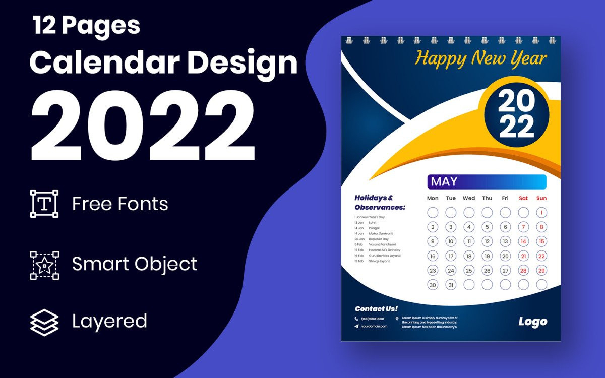 Stylish 2022 New Year Calendar Design Template Vector-2022 Calendar Vector Free Download