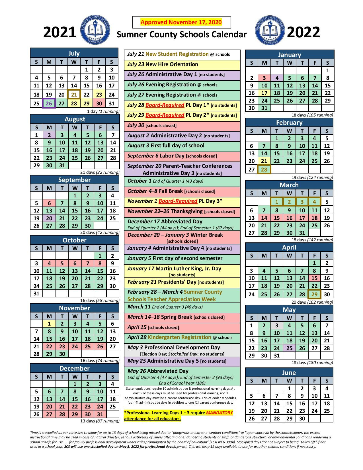 Sumner County School Calendar Holidays 2021-2022-Next Year School Calendar 2022