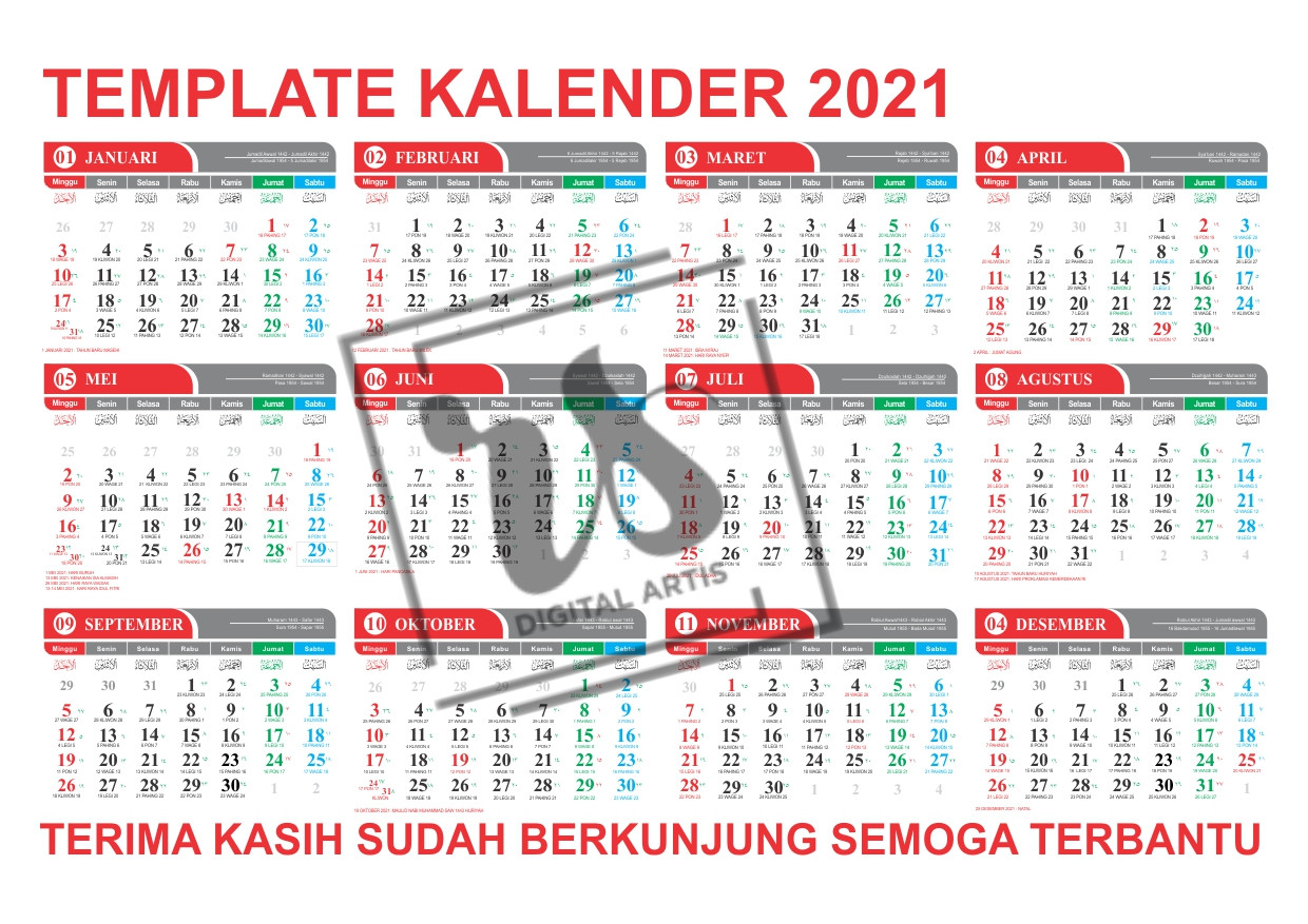 Template Kalender 2021 Lengkap Jawa, Hijriyah, Masehi - Model 1 &amp; Model-Download Calendar 2022 Pdf Versi Lama