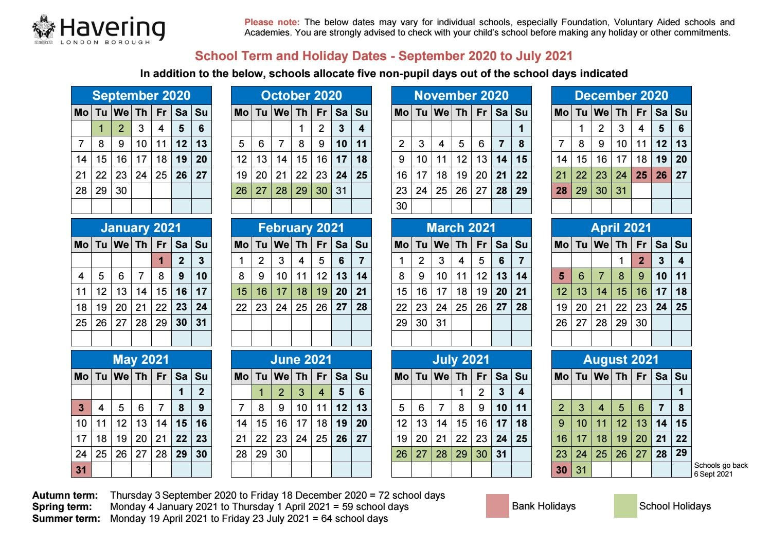 Term Dates 2020-2021 By Havering Council Newsletters - Issuu-Uk School Holiday Calendar 2022