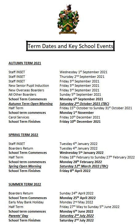 Term Dates &amp; Key School Events 2021 - 2022 - St Felix-Key Calendar Dates 2022 Uk