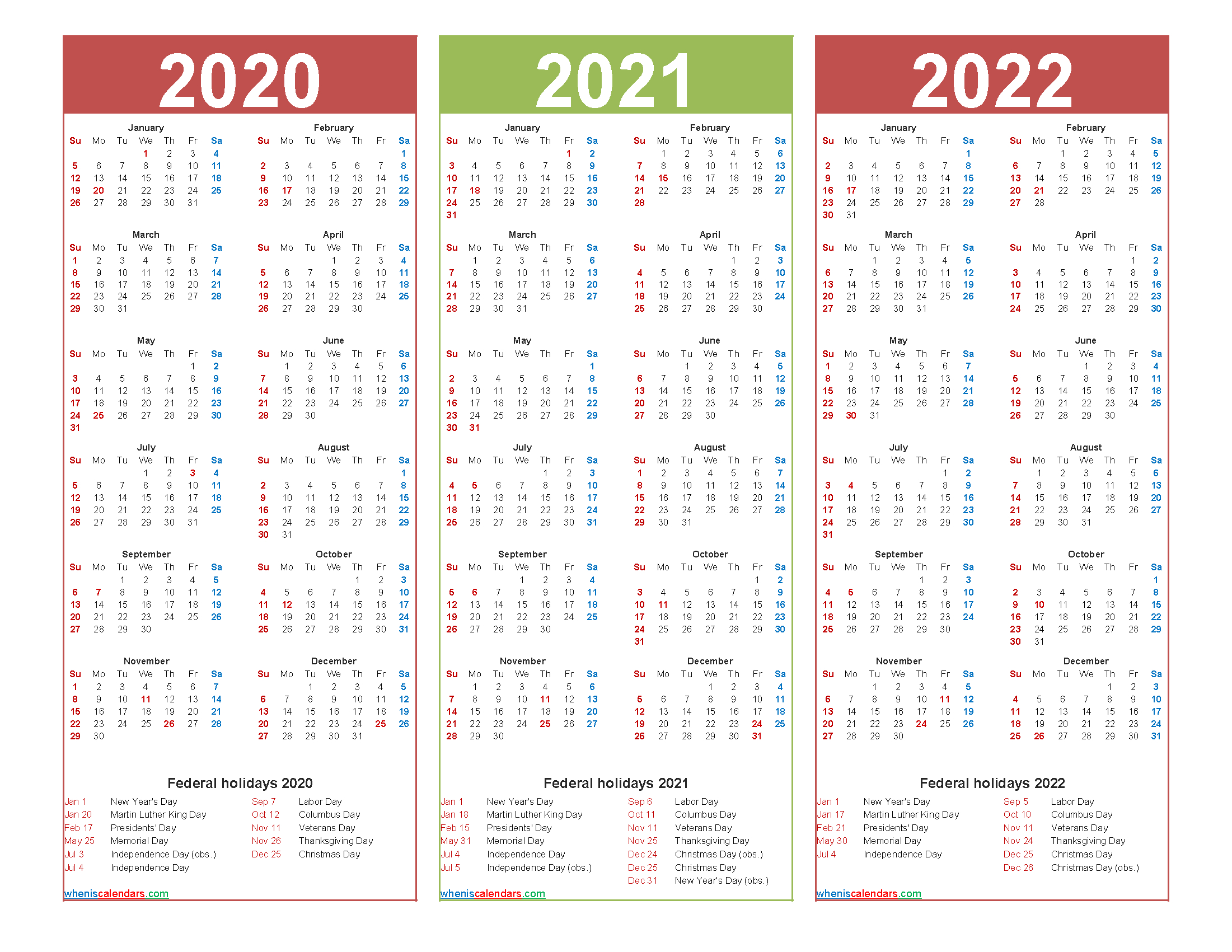 Three Year 2020 To 2022 Calendar Printable Word, Pdf-2021 Calendar 2022 Printable Free