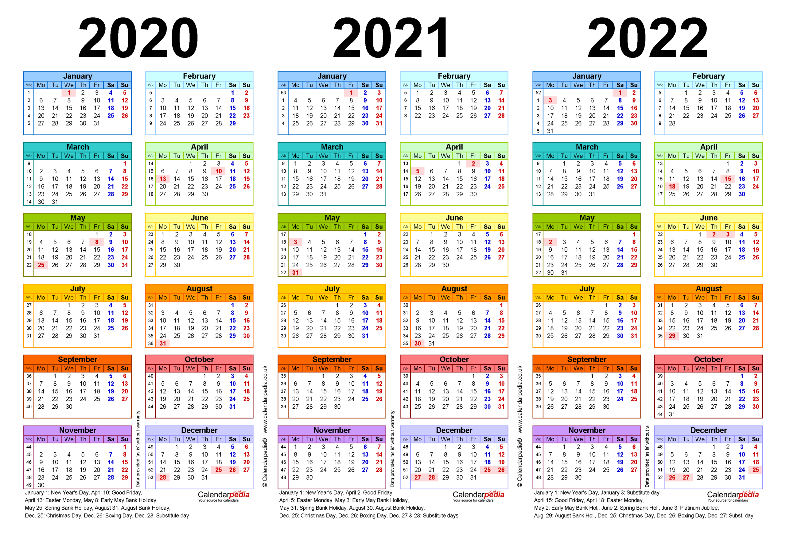 Three Year Calendars For 2020, 2021 &amp; 2022 (Uk) For Pdf-Calendar 2022 August Bank Holiday