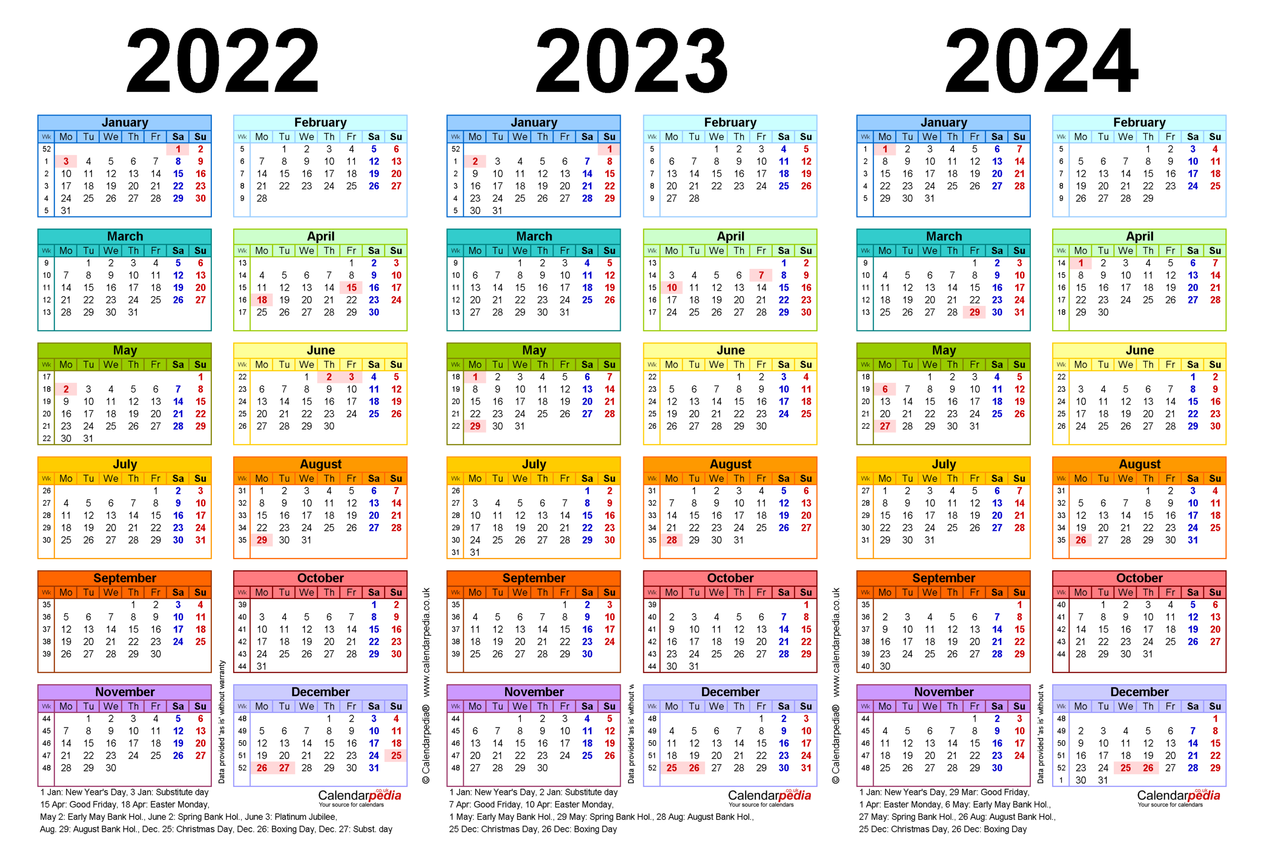 Three Year Calendars For 2022, 2023 &amp; 2024 (Uk) For Pdf-2022 And 2023 Calendar Printable