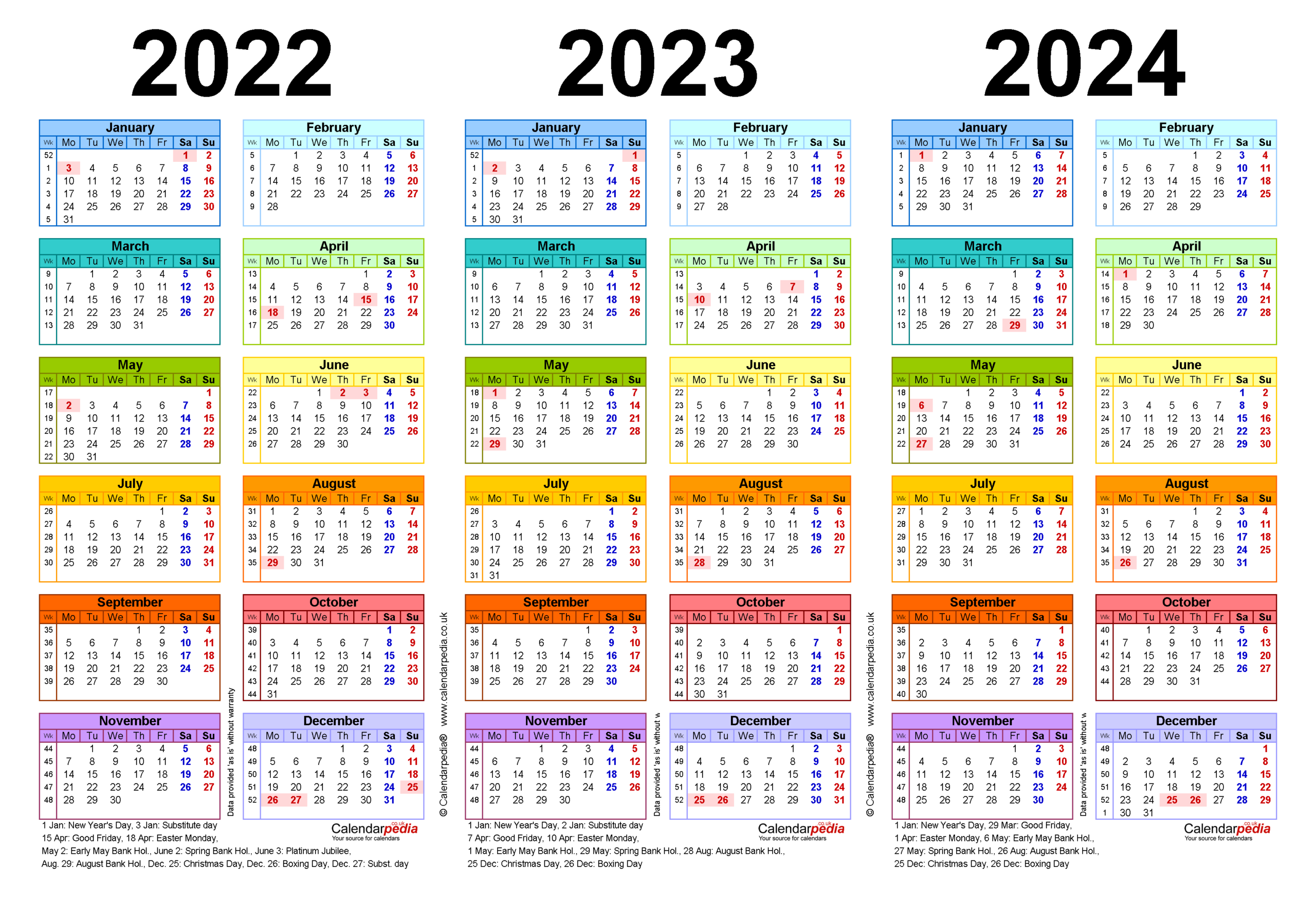 Three Year Calendars For 2022, 2023 &amp; 2024 (Uk) For Pdf-Calendar Year 2022 And 2023