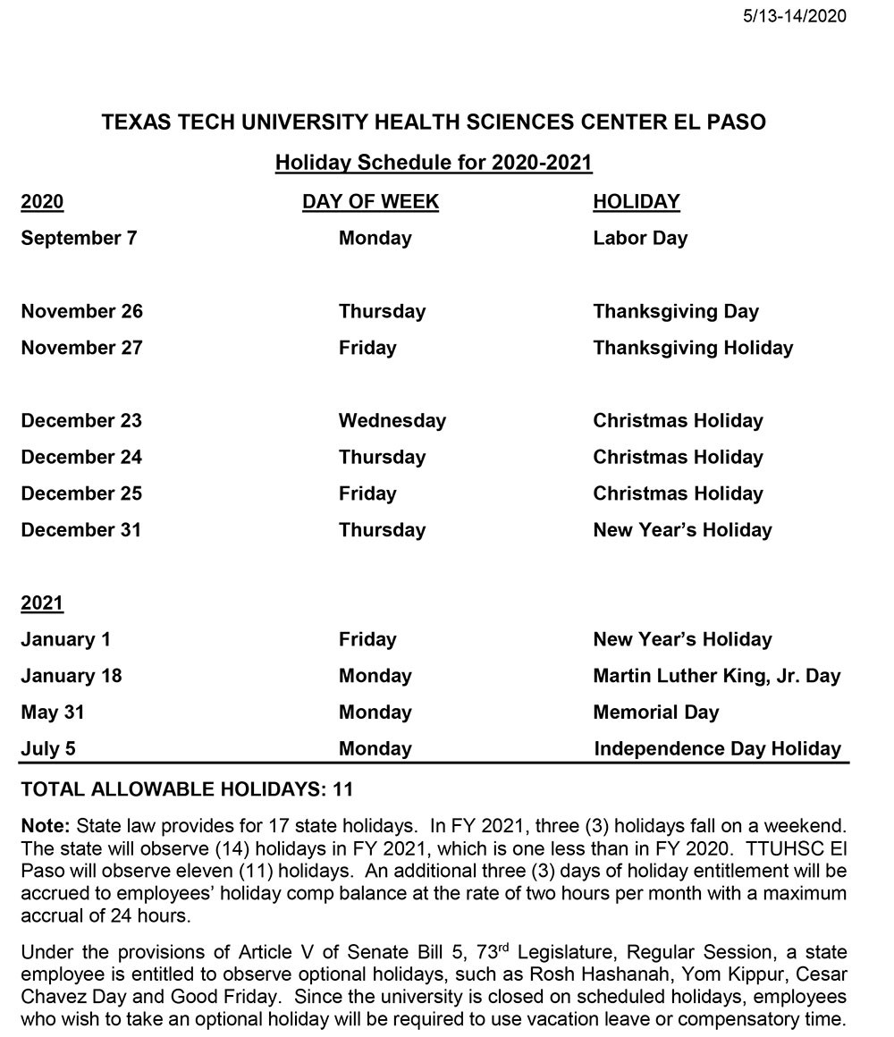 Ttuhsc Som Academic Calendar - District Calendar 2022-State Of Texas Holiday Calendar 2022