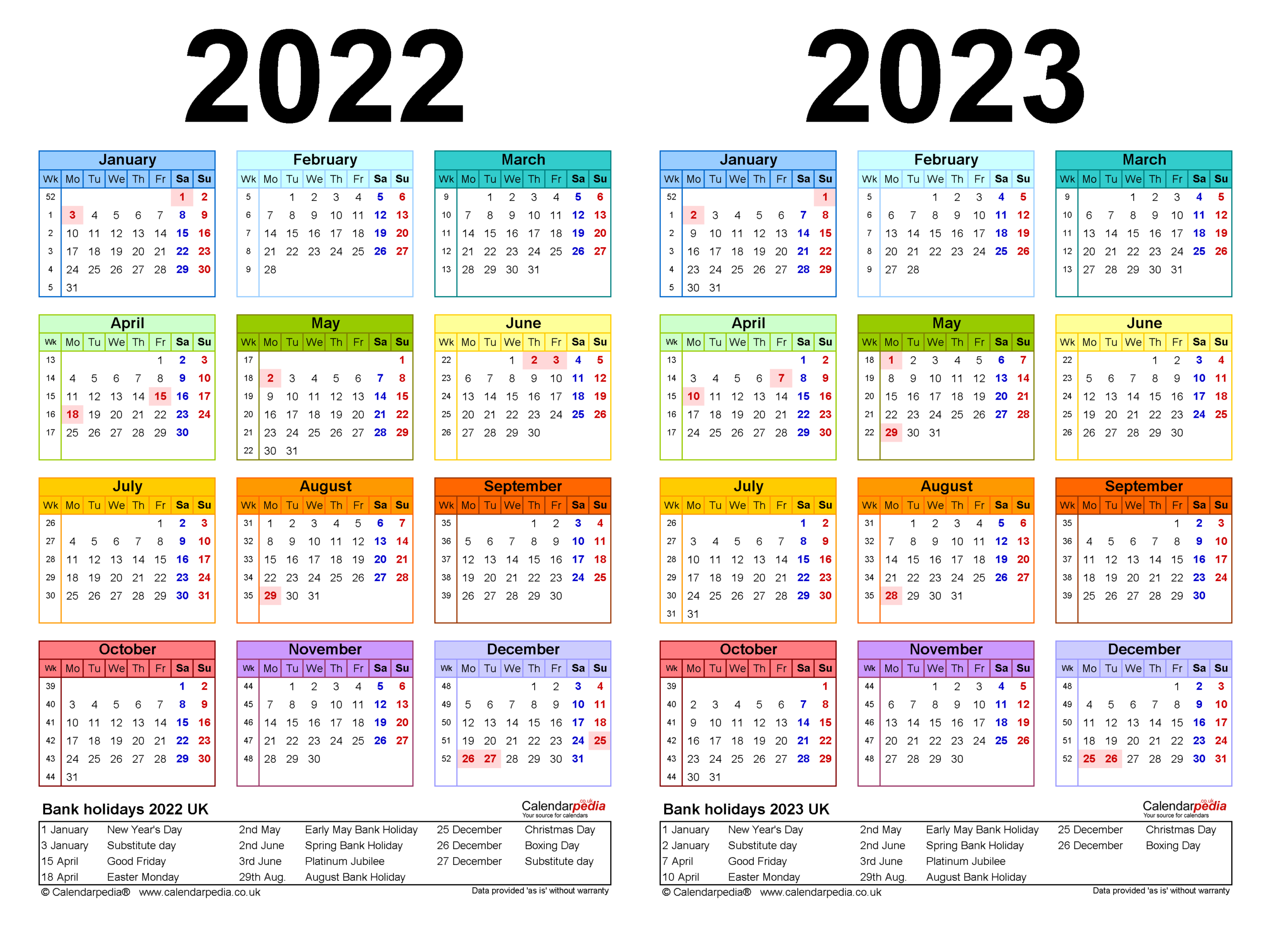 Two Year Calendars For 2022 &amp; 2023 (Uk) For Word-Bank Holiday Calendar For 2022
