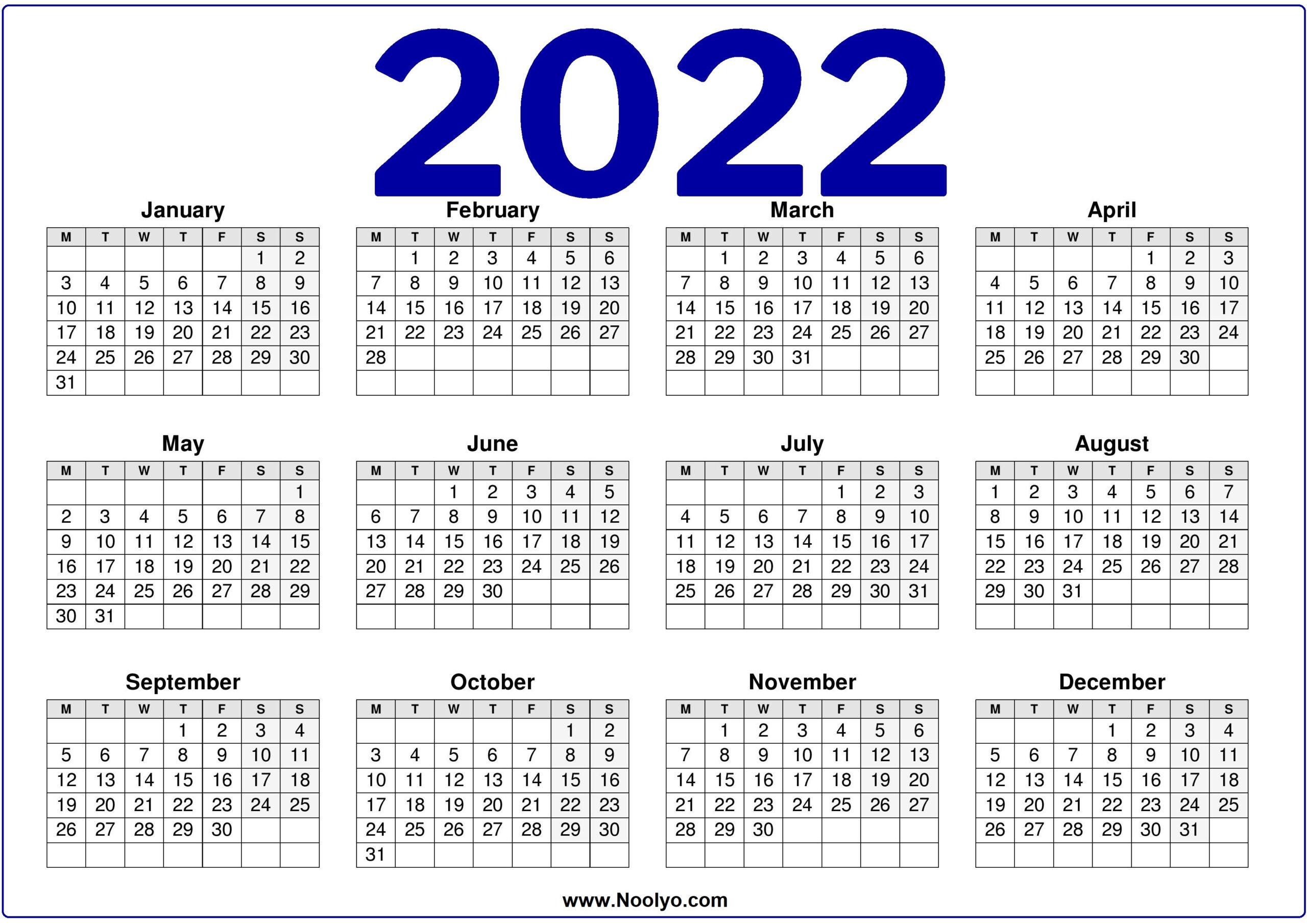 Uk 2022 Calendars Printable Horizontal - Noolyo-2022 Calendar With Uk Holidays