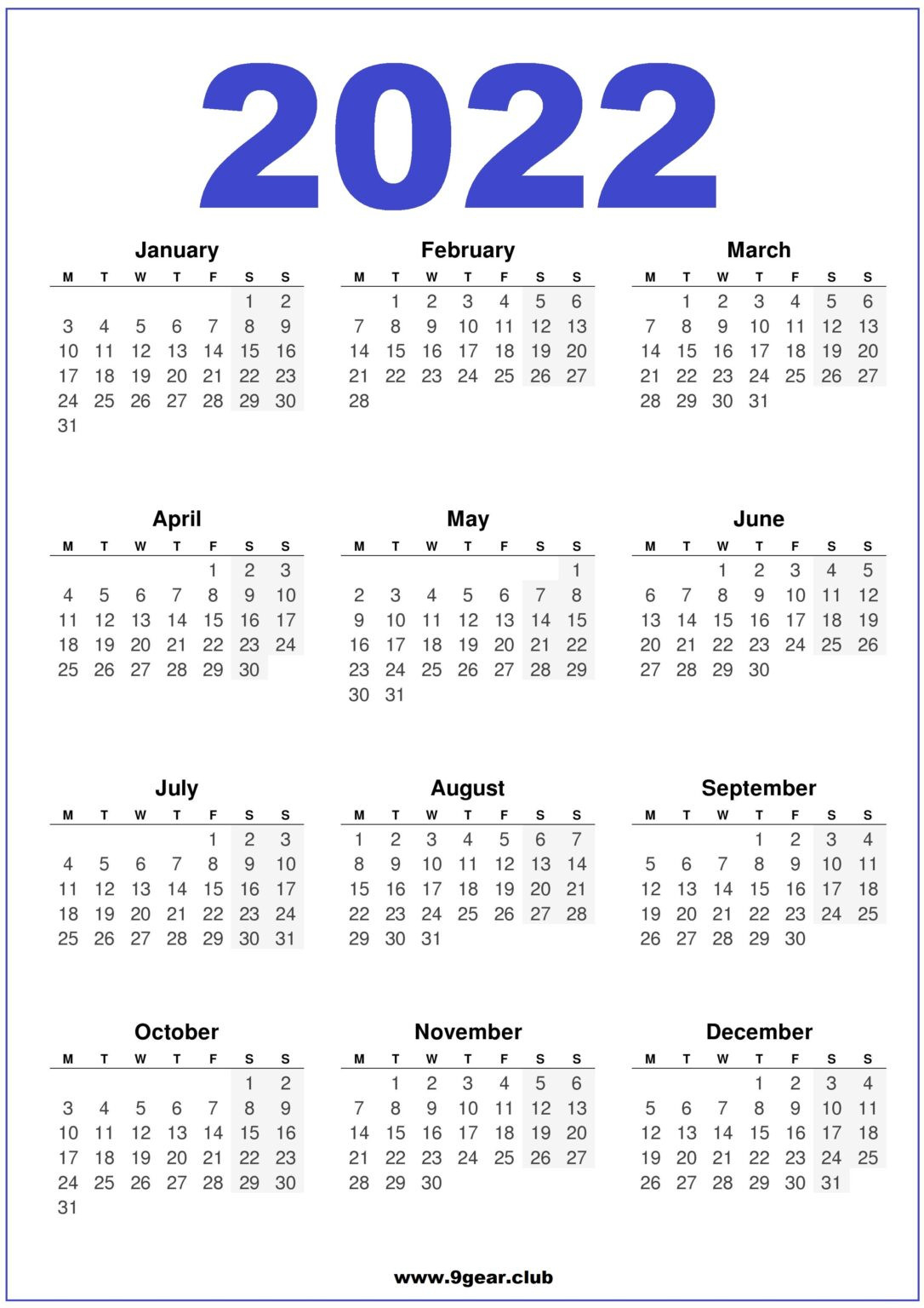 Uk 2022 Free Printable Calendars Vertical - Printable Calendars 2022-Printable 2022 Calendar Monday Start