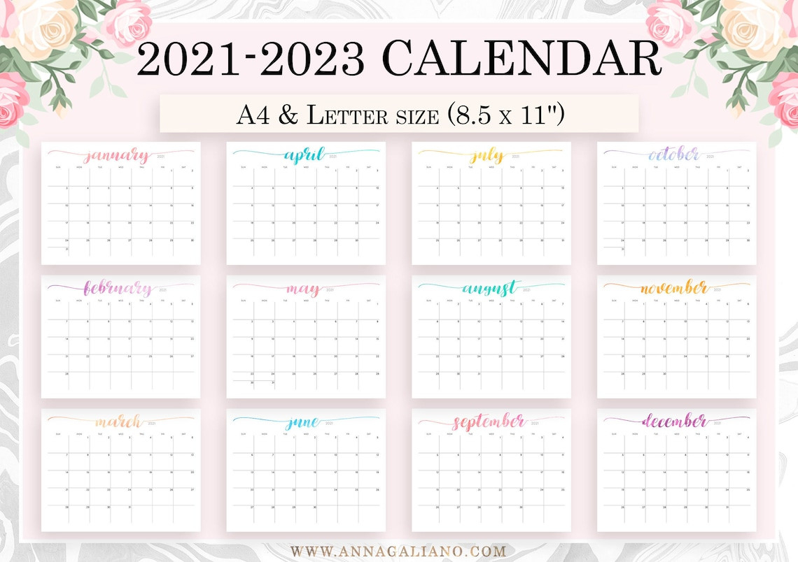 Wall Calendar Printable 2021 2022 2023 Printable Calendar | Etsy-2021 And 2022 Calendar Planner Printable