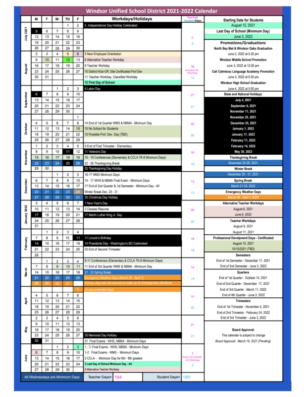 Wusd Calendar For 2021-2022 | Cali Calmécac Language Academy-School Calendar 2021 To 2022 California