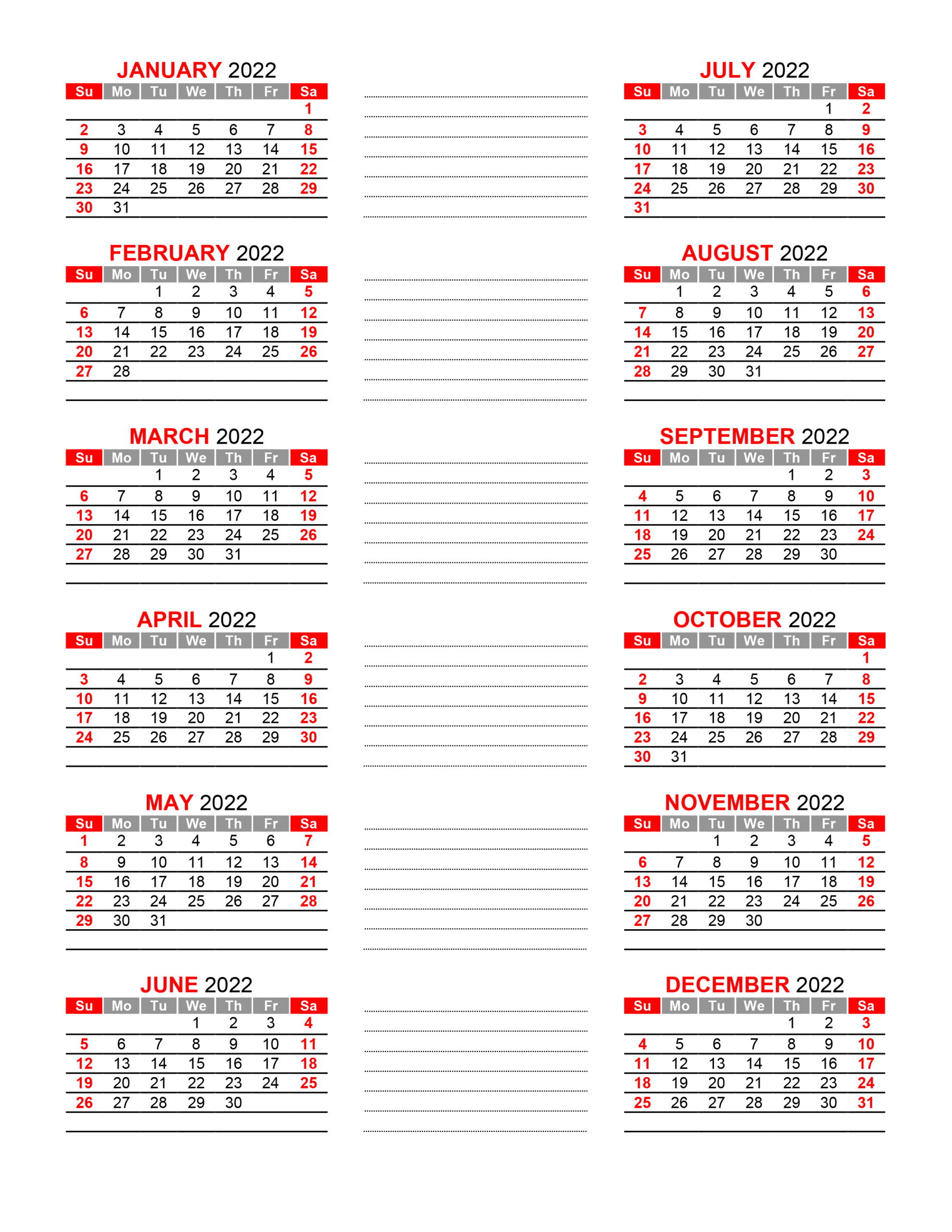 Yearly Calendar 2022 - Free-Calendar.su-Yearly Calendar 2022 Free Printable