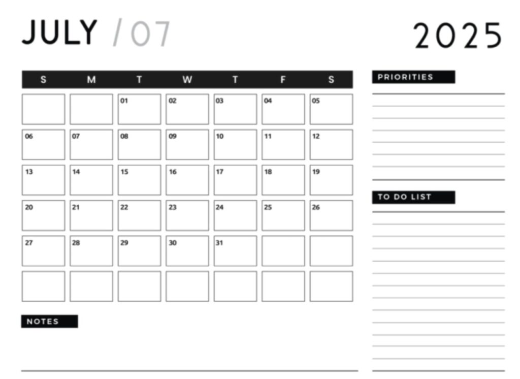 july 2025 calendar with holidays